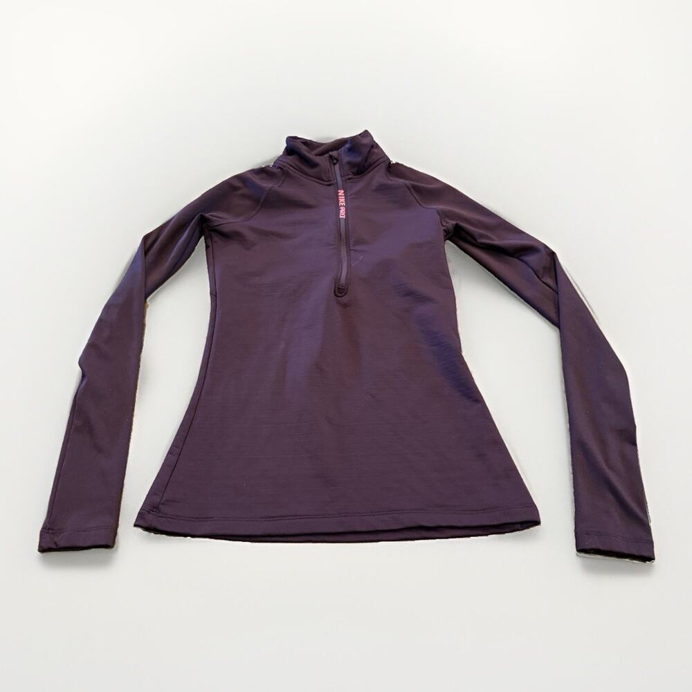 Nike Pro Womens Hyperwarm 1/2 Zip Athletic Purple Dri-Fit Long Sleeve Fleece S